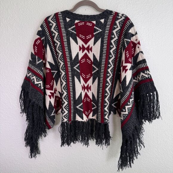 Raga Poncho Womens Extra Small Southwest Aztec Fringe Blanket Sweater Kimono NEW - Picture 2 of 11